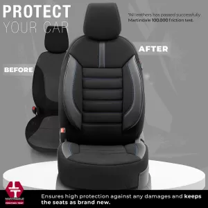 Seat Covers Otom Limited Design Universal Jacquard / Lacost / Artificial Leather Front / Rear Set 11 Pieces Black With Blue Seams LMT-103-image-6308294