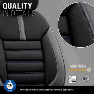 Seat Covers Otom Limited Design Universal Jacquard / Lacost / Artificial Leather Front / Rear Set 11 Pieces Black With Blue Seams LMT-103-image-6308295