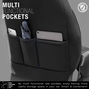 Seat Covers Otom Limited Design Universal Jacquard / Lacost / Artificial Leather Front / Rear Set 11 Pieces Black With Blue Seams LMT-103-image-6308296