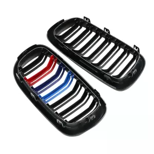 Front Grilles suitable for BMW X5 F15 / X6 F16 13-18 M4 Look with Double Grille Tri-Color Glossy Black 2 Pcs-image-6308306