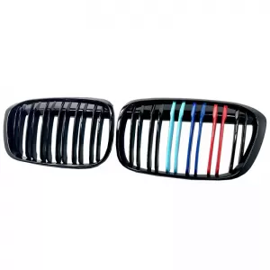 Front Grilles suitable for BMW X1 F48 14-19 M4 Look with Double Grille Tri-Color Glossy Black 2 Pcs-image-6308329