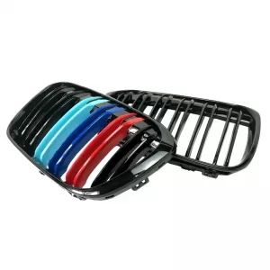 Front Grilles suitable for BMW X1 F48 14-19 M4 Look with Double Grille Tri-Color Glossy Black 2 Pcs-image-6308330