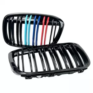 Front Grilles suitable for BMW X1 F48 14-19 M4 Look with Double Grille Tri-Color Glossy Black 2 Pcs-image-6308331