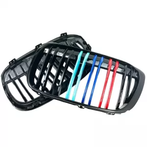 Front Grilles suitable for BMW X1 F48 14-19 M4 Look with Double Grille Tri-Color Glossy Black 2 Pcs-image-6308332