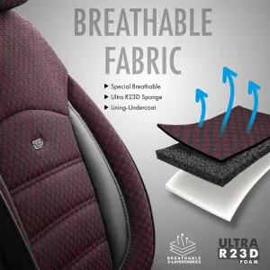 Seat Covers Otom Sport Plus Design Universal Cotton / Rachel / Artificial Leather Front / Rear Set 11 Pieces Dark Red SPTPLS-103-image-6309240