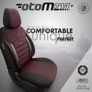 Seat Covers Otom Sport Plus Design Universal Cotton / Rachel / Artificial Leather Front / Rear Set 11 Pieces Dark Red SPTPLS-103-image-6309242