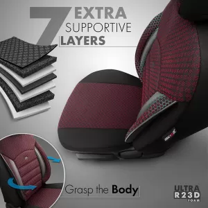 Seat Covers Otom Sport Plus Design Universal Cotton / Rachel / Artificial Leather Front / Rear Set 11 Pieces Dark Red SPTPLS-103-image-6309243