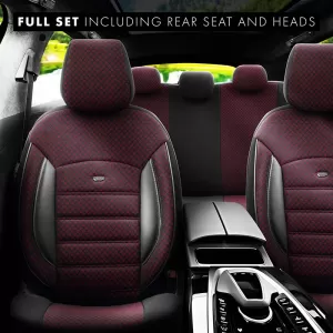 Seat Covers Otom Sport Plus Design Universal Cotton / Rachel / Artificial Leather Front / Rear Set 11 Pieces Dark Red SPTPLS-103-image-6309245
