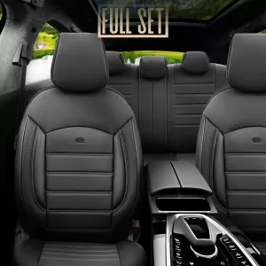 Seat Covers Otom Inspire Design Universal Full Artificial Leather Front / Rear Set 11 Pieces Black With Grey Stitch INS-3502-image-6310040