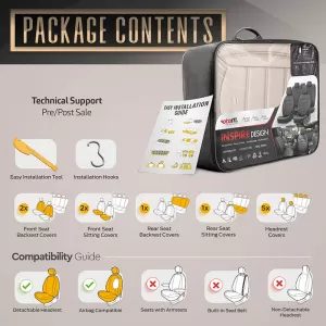Seat Covers Otom Inspire Design Universal Full Artificial Leather Front / Rear Set 11 Pieces Beige INS-3509-image-6310074