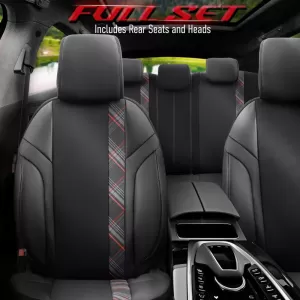 Seat Covers Otom Horizon Universal Jacquard / Rachel / Artificial Leather Front / Rear Set 11 Pieces Black / Red HRZ-1801-image-6310867