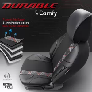 Seat Covers Otom Horizon Universal Jacquard / Rachel / Artificial Leather Front / Rear Set 11 Pieces Black / Red HRZ-1801-image-6310870