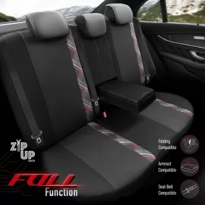 Seat Covers Otom Horizon Universal Jacquard / Rachel / Artificial Leather Front / Rear Set 11 Pieces Black / Red HRZ-1801-image-6310871