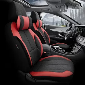 Seat Covers Otom Voyager Universal Linen / Rachel / Artificial Leather Front / Rear Set 13 Pieces Black / Red VYG-104-image-6310889