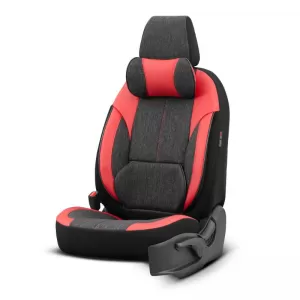Seat Covers Otom Voyager Universal Linen / Rachel / Artificial Leather Front / Rear Set 13 Pieces Black / Red VYG-104-image-6310891