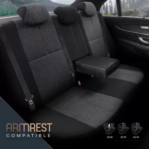 Seat Covers Otom Voyager Universal Linen / Rachel / Artificial Leather Front / Rear Set 13 Pieces Black / Red VYG-104-image-6310893