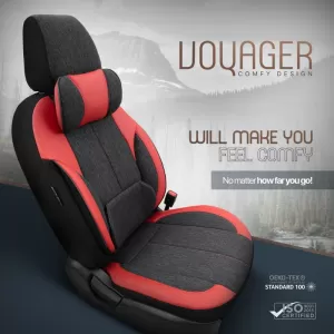 Seat Covers Otom Voyager Universal Linen / Rachel / Artificial Leather Front / Rear Set 13 Pieces Black / Red VYG-104-image-6310895