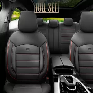Seat Covers Otom Inspire Design Universal Full Artificial Leather Front / Rear Set 11 Pieces Black With Red Stitch INS-3503-image-6310931