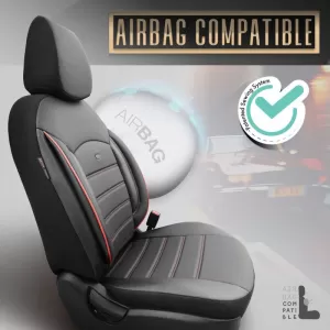 Seat Covers Otom Inspire Design Universal Full Artificial Leather Front / Rear Set 11 Pieces Black With Red Stitch INS-3503-image-6310932