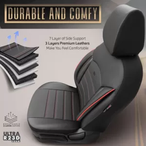 Seat Covers Otom Inspire Design Universal Full Artificial Leather Front / Rear Set 11 Pieces Black With Red Stitch INS-3503-image-6310933