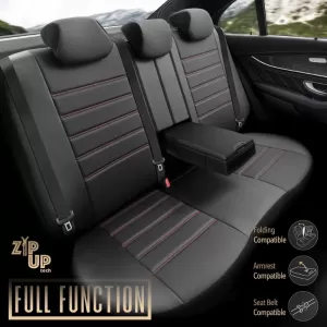 Seat Covers Otom Inspire Design Universal Full Artificial Leather Front / Rear Set 11 Pieces Black With Red Stitch INS-3503-image-6310935