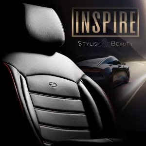 Seat Covers Otom Inspire Design Universal Full Artificial Leather Front / Rear Set 11 Pieces Black With Red Stitch INS-3503-image-6310936
