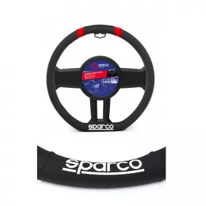 Steering Wheel Cover Leatherette D-Type Black With Red Sparco Medium 37cm-image-6313756