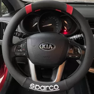 Steering Wheel Cover Leatherette D-Type Black With Red Sparco Medium 37cm-image-6313757