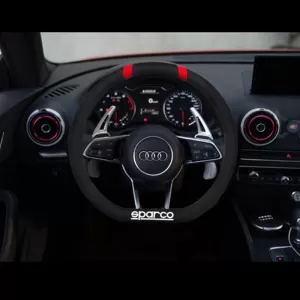 Steering Wheel Cover Leatherette D-Type Black With Red Sparco Medium 37cm-image-6313758