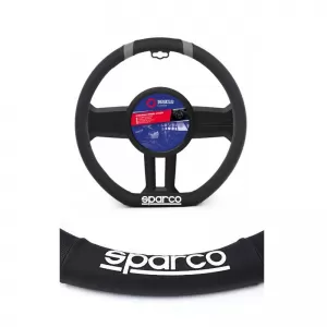 Steering Wheel Cover Leatherette D-Type Black With Grey Sparco Medium 37cm-image-6313773