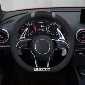 Steering Wheel Cover Leatherette D-Type Black With Grey Sparco Medium 37cm-image-6313774
