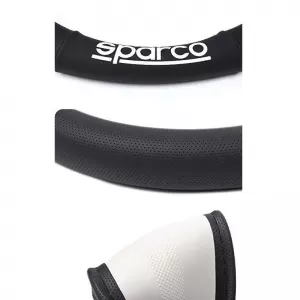 Steering Wheel Cover Leatherette D-Type Black With Grey Sparco Medium 37cm-image-6313775