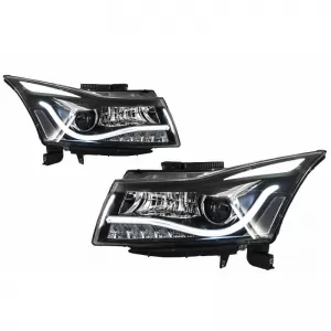 Headlights Set Suitable for Chevrolet Cruze 09-14 Tube DRL & Led Signal H7/H1 Black Manual Carner-image-6314461