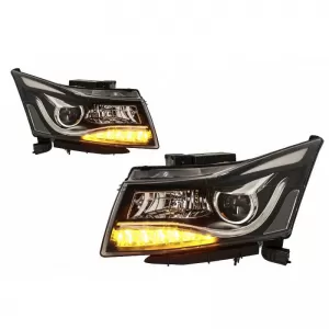Headlights Set Suitable for Chevrolet Cruze 09-14 Tube DRL & Led Signal H7/H1 Black Manual Carner-image-6314463