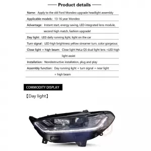 Headlights Set Suitable for Ford Mondeo mk5 13-16 DRL Chrome H7/Led With Dynamic Turn Signal Carner-image-6314613