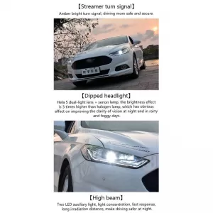Headlights Set Suitable for Ford Mondeo mk5 13-16 DRL Chrome H7/Led With Dynamic Turn Signal Carner-image-6314616