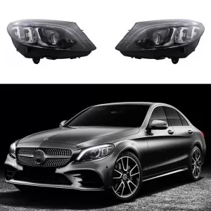 Headlights Set Suitable for Mercedes-Benz C-Class W205 14-18 LED Upgrade to Multibeam Full LED DRL Black with Motor Carrier-image-6314709