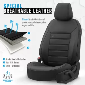 Seat Covers Otom Premium Design Universal Full Artificial Leather Front / Rear Set 11 Pieces Black PRM-101-image-6315199
