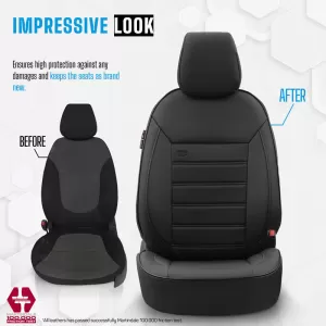 Seat Covers Otom Premium Design Universal Full Artificial Leather Front / Rear Set 11 Pieces Black PRM-101-image-6315202