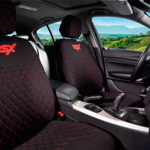 Semi Front Seat Covers suitable for Otom RSX Sport Fabric Embroidered Black With Red Stitch RSXL-102 2 Pieces-image-6316119