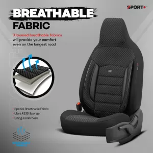Seat Covers Otom Sport Plus City Design Universal Cotton / Rachel / Artificial Leather Front / Rear Set 11 Pieces Black SPTPLS-101CTY-image-6316135