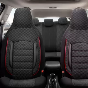 Seat Covers Otom Sport Plus City Design Universal Cotton / Rachel / Artificial Leather Front / Rear Set 11 Pieces Black With Red Stitch SPTPLS-102CTY-image-6316151