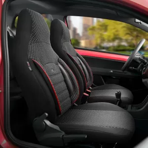 Seat Covers Otom Sport Plus City Design Universal Cotton / Rachel / Artificial Leather Front / Rear Set 11 Pieces Black With Red Stitch SPTPLS-102CTY-image-6316152