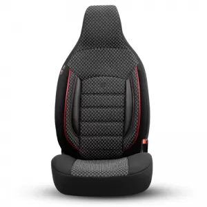 Seat Covers Otom Sport Plus City Design Universal Cotton / Rachel / Artificial Leather Front / Rear Set 11 Pieces Black With Red Stitch SPTPLS-102CTY-image-6316153