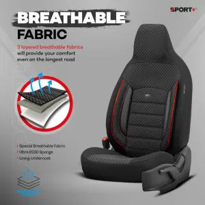Seat Covers Otom Sport Plus City Design Universal Cotton / Rachel / Artificial Leather Front / Rear Set 11 Pieces Black With Red Stitch SPTPLS-102CTY-image-6316154