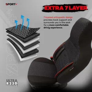 Seat Covers Otom Sport Plus City Design Universal Cotton / Rachel / Artificial Leather Front / Rear Set 11 Pieces Black With Red Stitch SPTPLS-102CTY-image-6316155