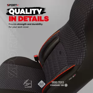 Seat Covers Otom Sport Plus City Design Universal Cotton / Rachel / Artificial Leather Front / Rear Set 11 Pieces Black With Red Stitch SPTPLS-102CTY-image-6316159