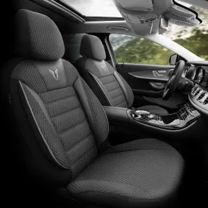 Seat Covers Otom Toro Design Universal Cotton / Artificial Leather Front / Rear Set 11 Pieces Black / Gray ΤRΟ-902-image-6317498