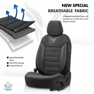 Seat Covers Otom Toro Design Universal Cotton / Artificial Leather Front / Rear Set 11 Pieces Black / Gray ΤRΟ-902-image-6317501