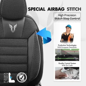 Seat Covers Otom Toro Design Universal Cotton / Artificial Leather Front / Rear Set 11 Pieces Black / Gray ΤRΟ-902-image-6317502